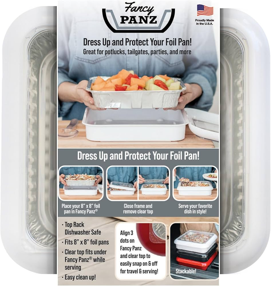 Fancy Panz, 8x8 Serving Tray for Foil Pans with Removable Lid, Made in the USA Foil Pan Carrier, ... | Amazon (US)