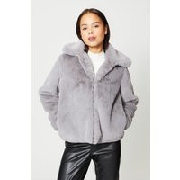 Womens Petite Plush Faux Fur Short Collared Coat | Dorothy Perkins (UK)