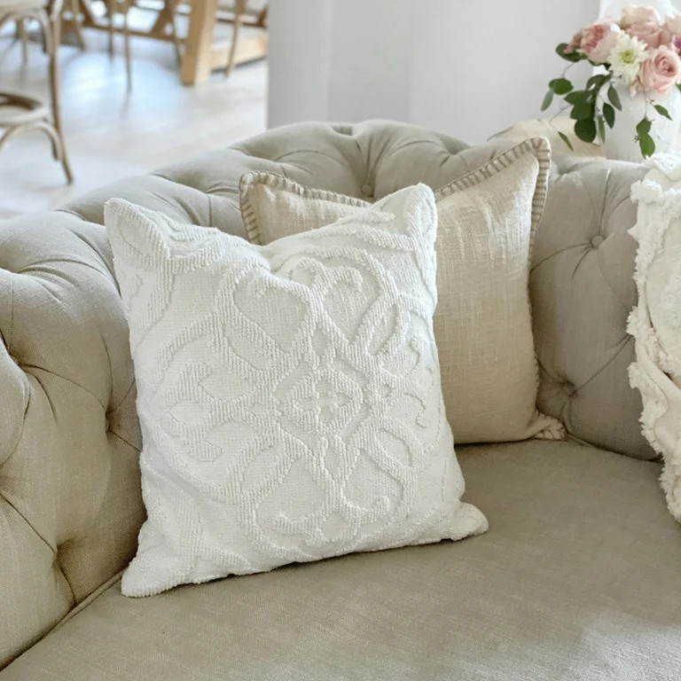 My Texas House Addison Woven Cotton Square Decorative Pillow Cover, 20" x 20", Bright White | Walmart (US)