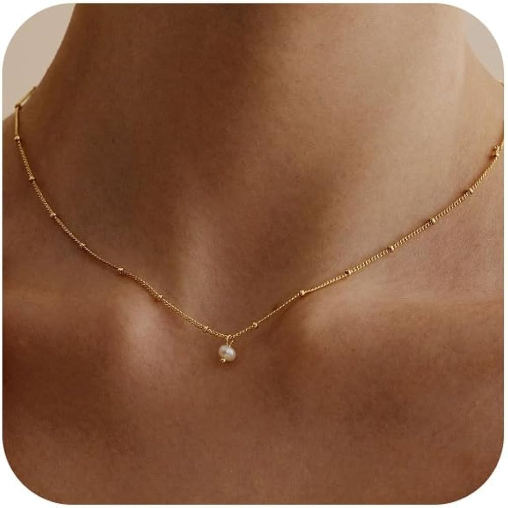 Pearl Necklaces for Women Trendy,Dainty Gold Necklace 14K Gold Plated Pearl Pendant Necklace Sing... | Amazon (US)