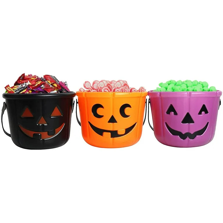 3 Pack Halloween Pumpkin Candy Bucket, Large Plastic Trick or Treat Basket for Kids, Portable Hal... | Walmart (US)