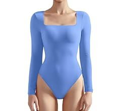 SUUKSESS Women Square Neck Long Sleeve Bodysuit Sexy Thong Bodysuit Shirts | Amazon (US)