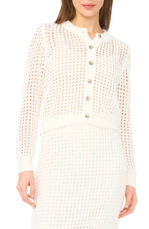 CeCe Open Knit Cardigan in Antique White at Nordstrom, Size Large | Nordstrom
