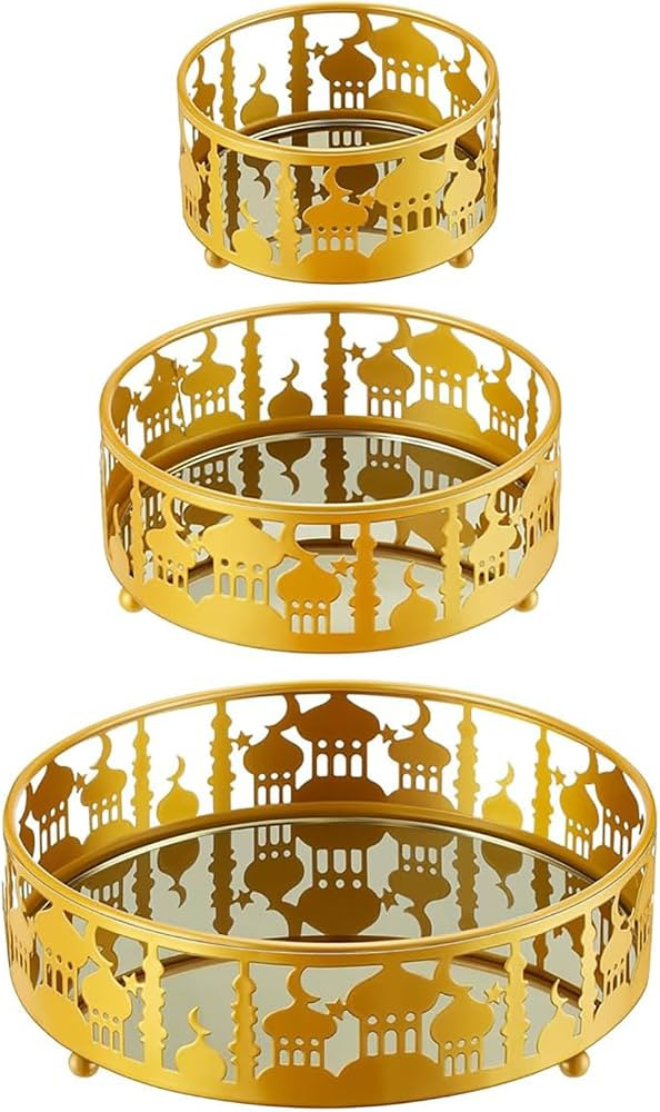 3Pcs Ramadan Tray, Ramadan Decorations for Home Table, Castle Cutout Metal Ramadan Plates Food St... | Amazon (UK)