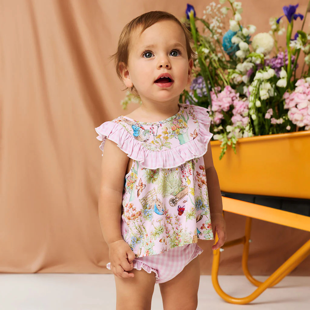 Peter Rabbit™ Garden Flowy Ruffled Top Bummie Set | Posh Peanut