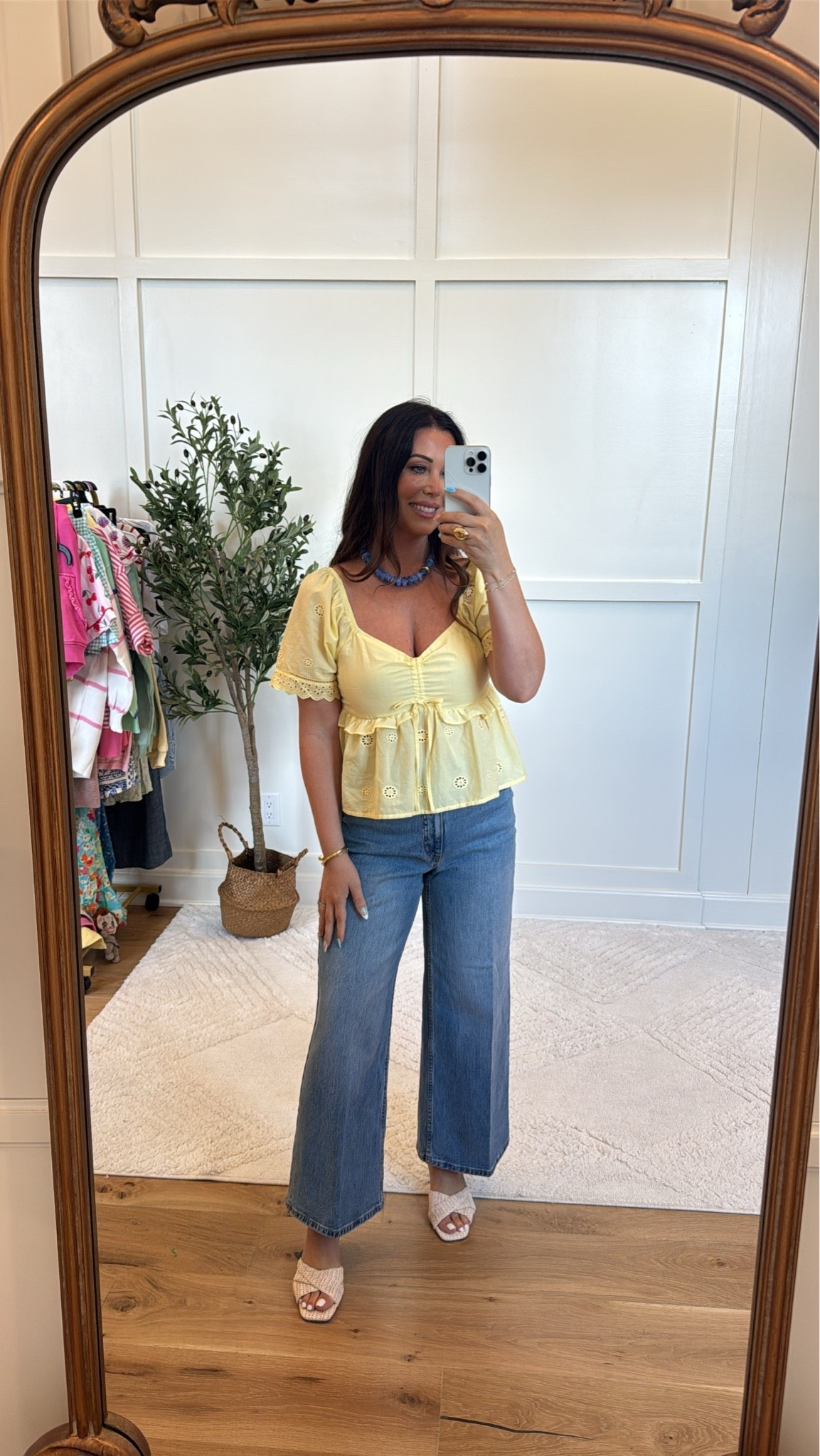 Sunshine in top form! 💛 This eyelet blouse is lightweight, feminine, and looks so good with your favorite denim. Walmart has truly been killing it lately👏👏 for reference I’m 5’4” 140 pounds and in a size small and two in the jeans👖 ￼

#LTKdayinmylife #LTKmomlife #LTKootd