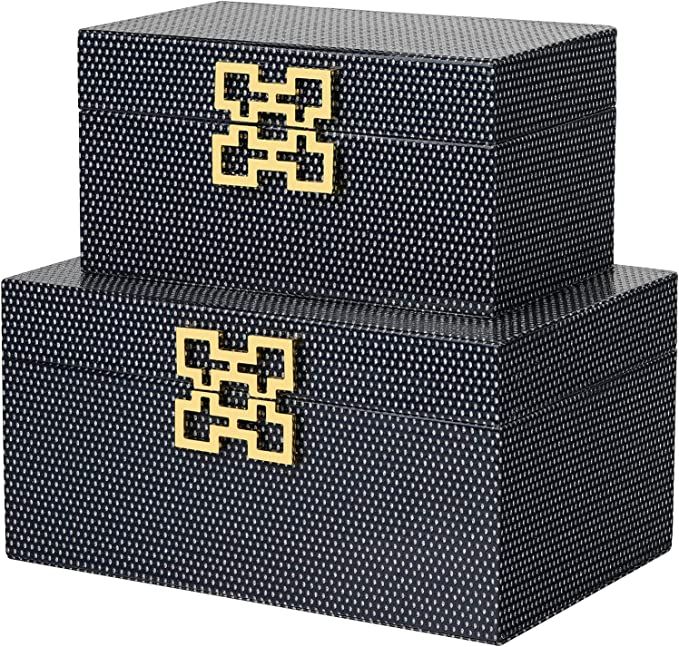 ZIKOUL Navy Blue Decorative Box Set of 2,Decorative Storage boxes With Lids For Home Decor,Modern... | Amazon (US)