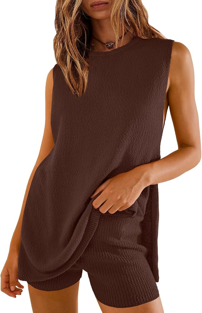 SENSERISE Womens Summer Sweater Sets 2 Piece Beach Vacation Outfits Top Shorts Ribbed Knit Lounge... | Amazon (US)