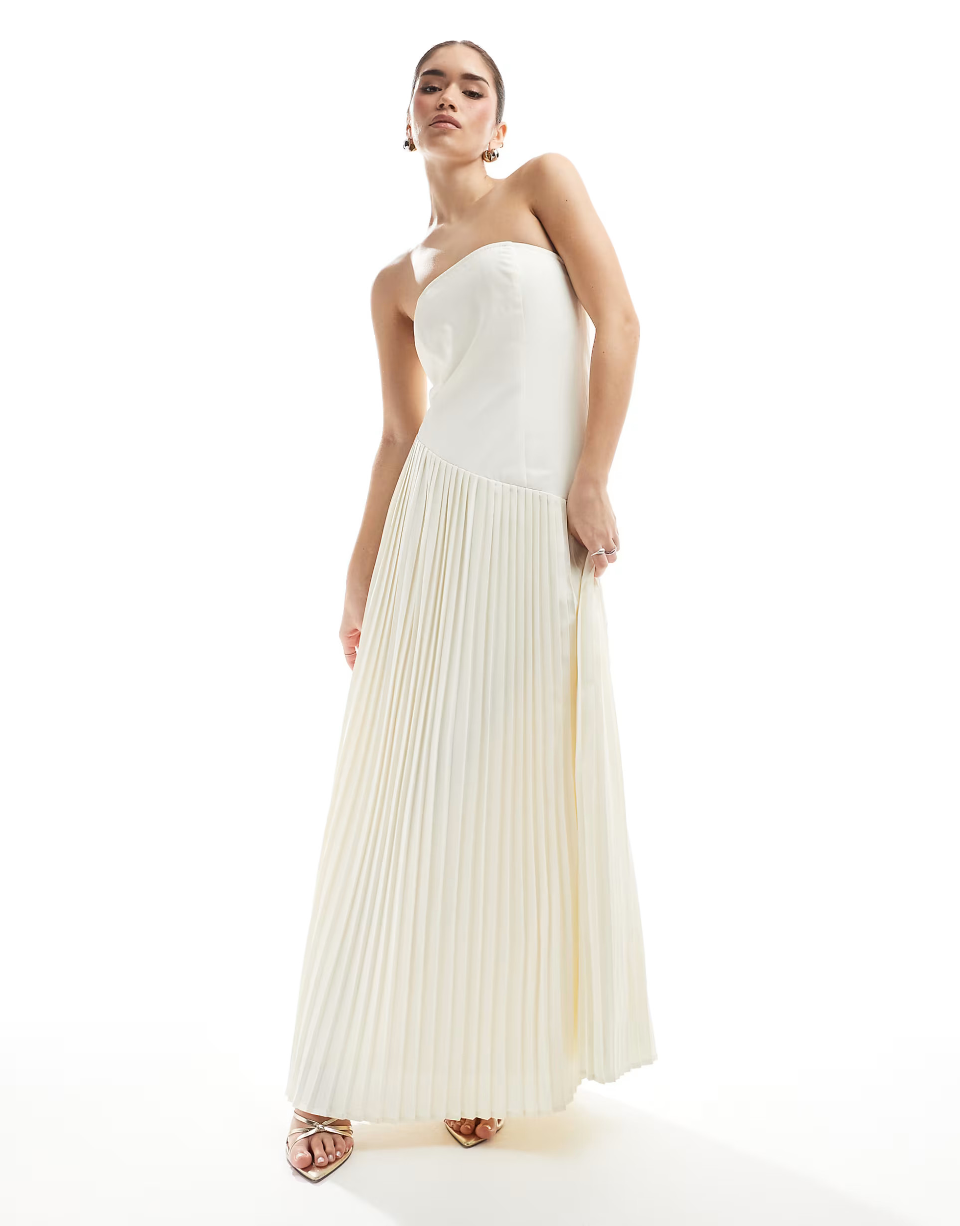 Six Stories Bridal drop waist asymmetric maxi dress in ivory | ASOS (Global)