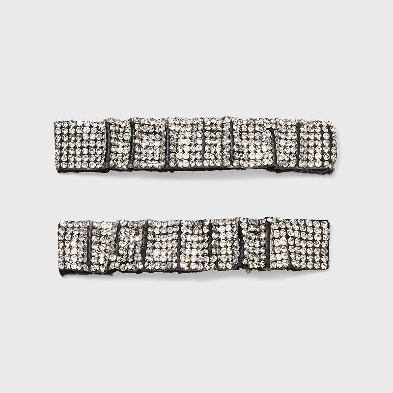 Ruched Rhinestone Snap Hair Barrette 2pc - A New Day&#8482; Black/Clear | Target