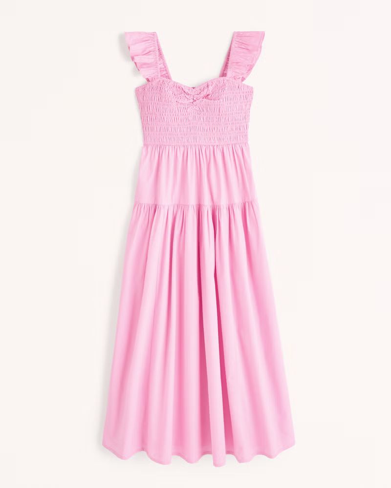 Women's Ruffle Strap Smocked Midi Dress | Women's Dresses & Jumpsuits | Abercrombie.com | Abercrombie & Fitch (UK)