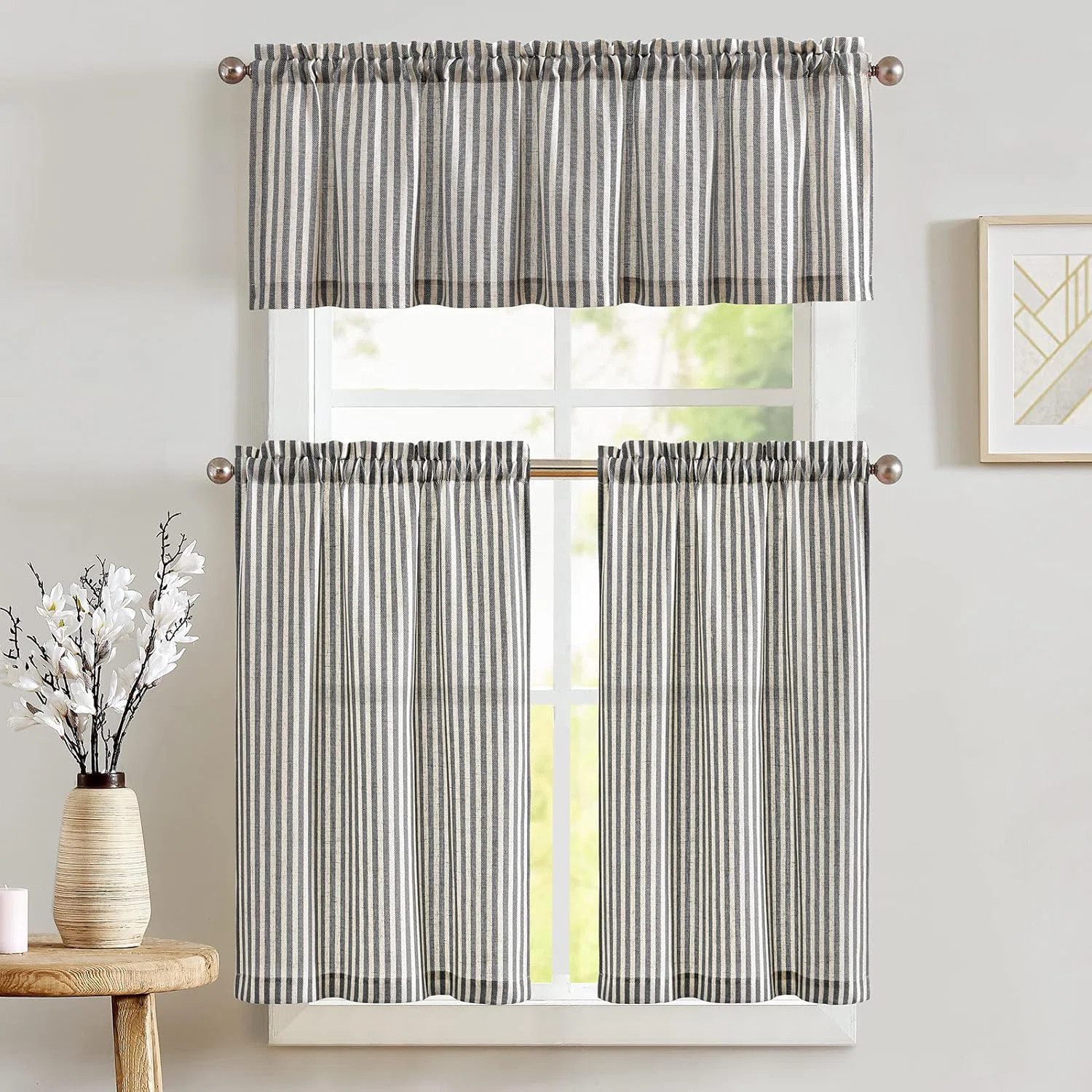 Rod Pocket Striped Kitchen Curtains (Set of 3) | Wayfair North America