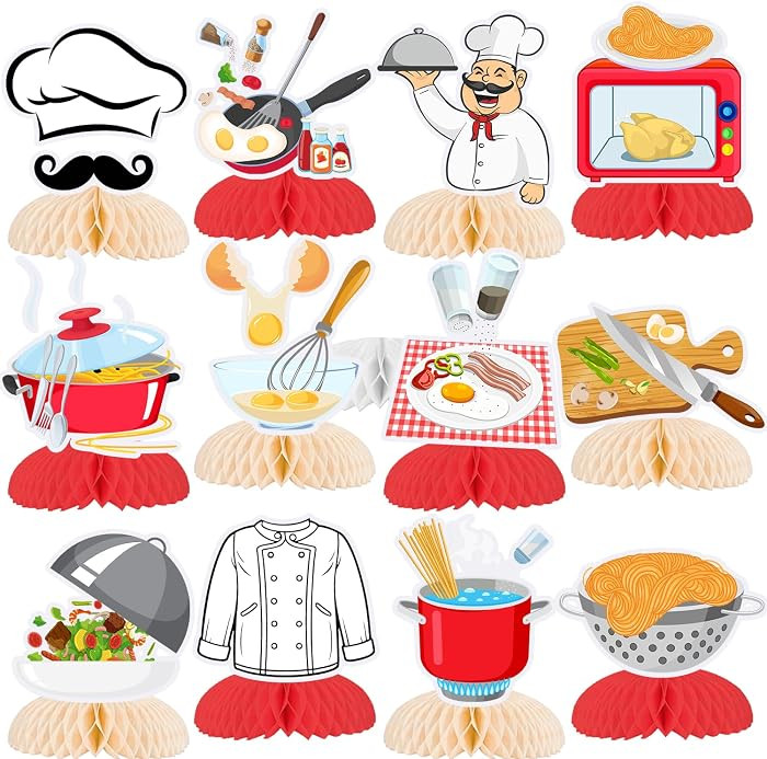 12 Pcs Chef Honeycomb Centerpieces, Cooking Happy Party Favors Birthday Party Decorations Cook Ce... | Amazon (US)