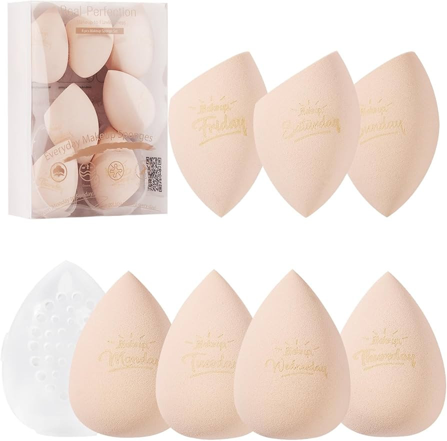 Real Perfection Makeup Sponge Set Blender Sponges, Latex-Free Beauty Makeup Sponges 7 pcs with 1 ... | Amazon (US)