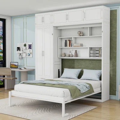 Queen Wood Murphy Bed with Storage Shelves, Two Drawers and Wardrobe | Wayfair North America