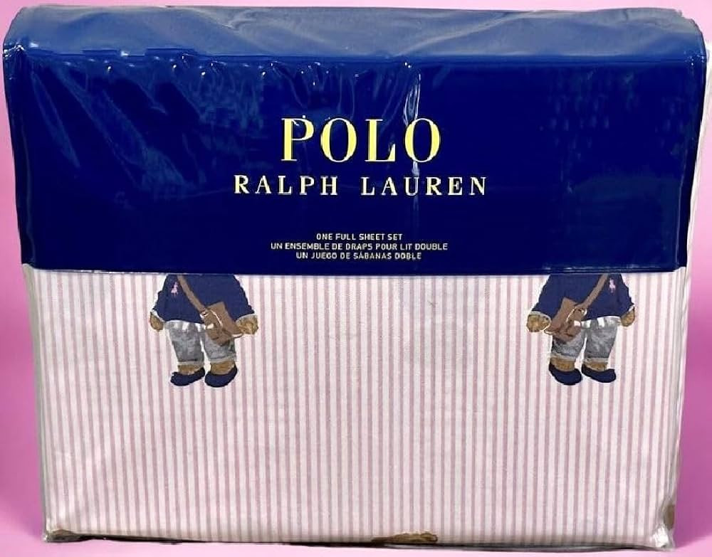 POLO Ralph Lauren Pink Stripe Pony Sweater Girl Bear 4 pc Full Sheet Set Pink White (Full) | Amazon (US)