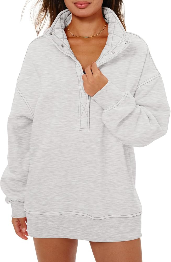 Locachy Women's Henley Neck Button Oversized Sweatshirt Casual Long Sleeve Pullover Tops 2026 Fas... | Amazon (US)