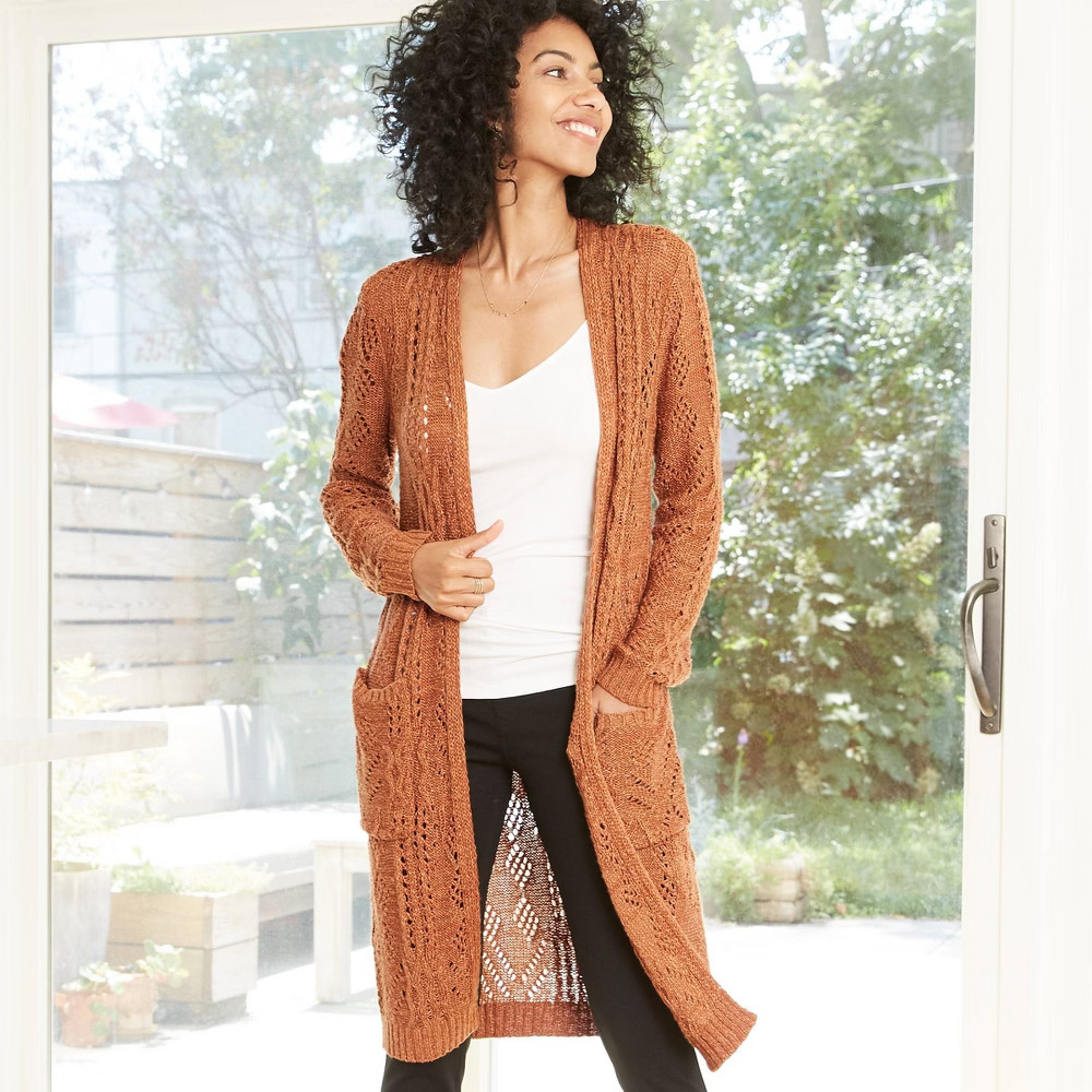 Women's Pointelle Open Cardigan - Knox Rose Brown M | Target