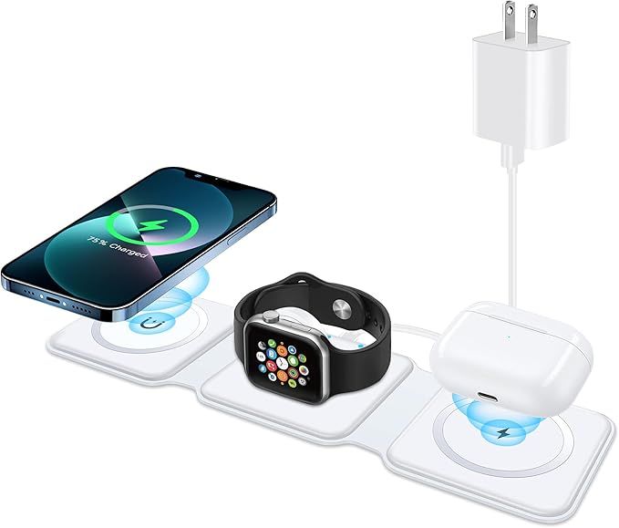 Amazon.com: Wireless Charger 3 in 1, Magnetic Foldable Wireless Charging Station for iPhone 14/13... | Amazon (US)