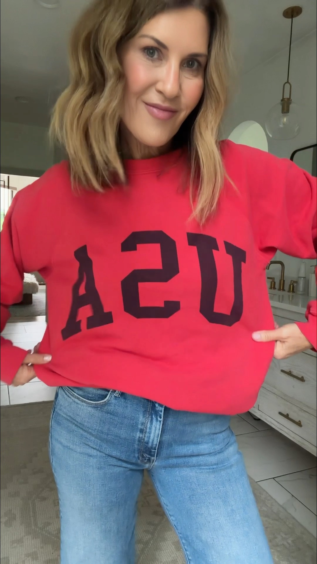 Medium USA sweatshirt and size 27 denim. Use code SPOILEDHOME20 @anthropologie #anthropartner

#LTKSaleAlert #LTKOver40