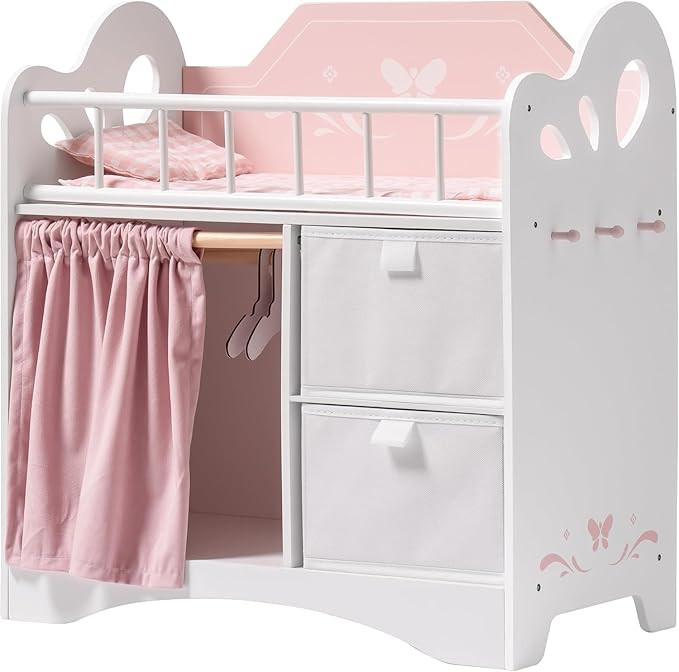 ROBUD Baby Doll Crib, Wooden Doll Bed with Storage and Bedding, of Toy Baby Crib to Kids, Pink Ba... | Amazon (US)