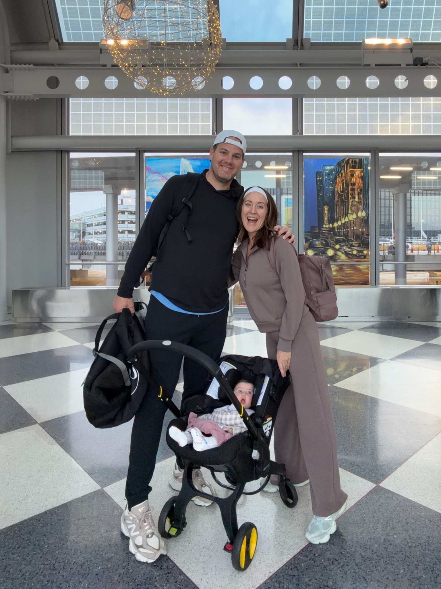 Family airport outfits - my spanx air essential favorite travel set is on sale. Linking both of our new balances (fit TTS) and daphnes travel car seat stroller too. 20% off code LTK20

#LTKBaby #LTKTravel #LTKSaleAlert