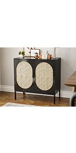 IKIFLY Set of 2 Accent Storage Cabinet with Handmade Natural Rattan Doors - Rattan Sideboard Buff... | Amazon (US)