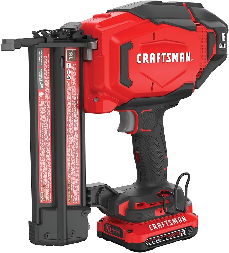 CRAFTSMAN V20 Cordless Brad Nailer, 18 Gauge Nail Gun, with Battery and Charger (CMCN618C1) | Amazon (US)