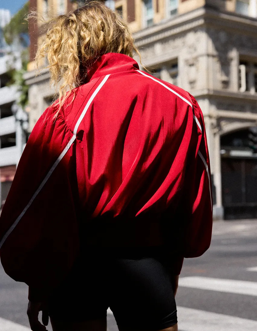 Jacket with gathers and contrast piping - Women | Bershka RewardStyle US