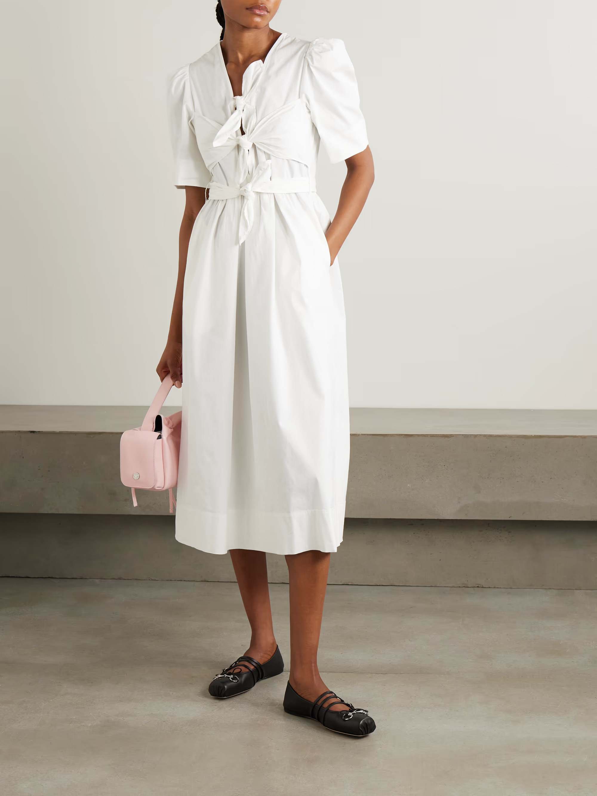 Belted tie-detailed gathered cotton-blend poplin midi dress | NET-A-PORTER (US)