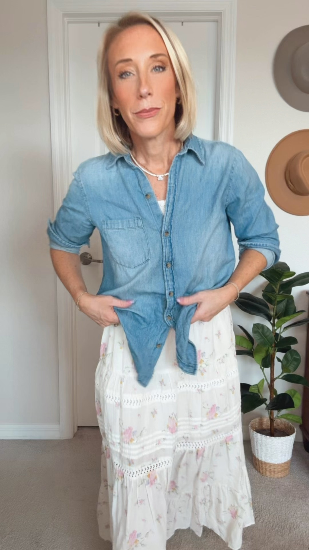 One Dress - 6 outfits: Floral Lace Maxi A-Line Dress - size XS. Denim Button-Down - size small.

#LTKOver40#LTKSeasonal 

 