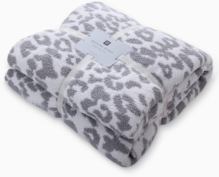 MH MYLUNE HOME Ultra Soft Micro Plush White Grey Leopard Blanket (51x63 inches) Warm Reversible C... | Amazon (US)