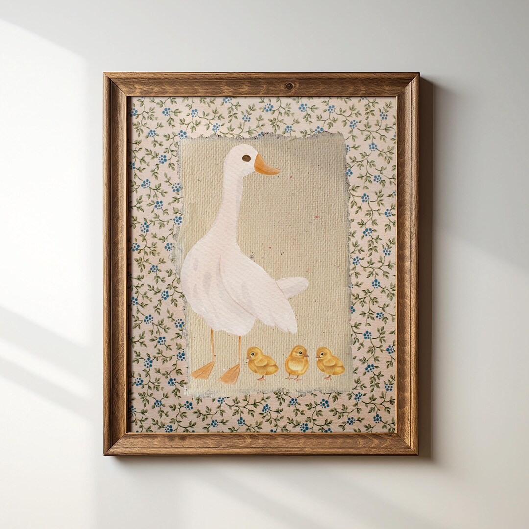 3 CHICK Vintage Mother Duck Print, Digital Downloadable Wall Art, Nursery Art, Abstract Vintage P... | Etsy (US)