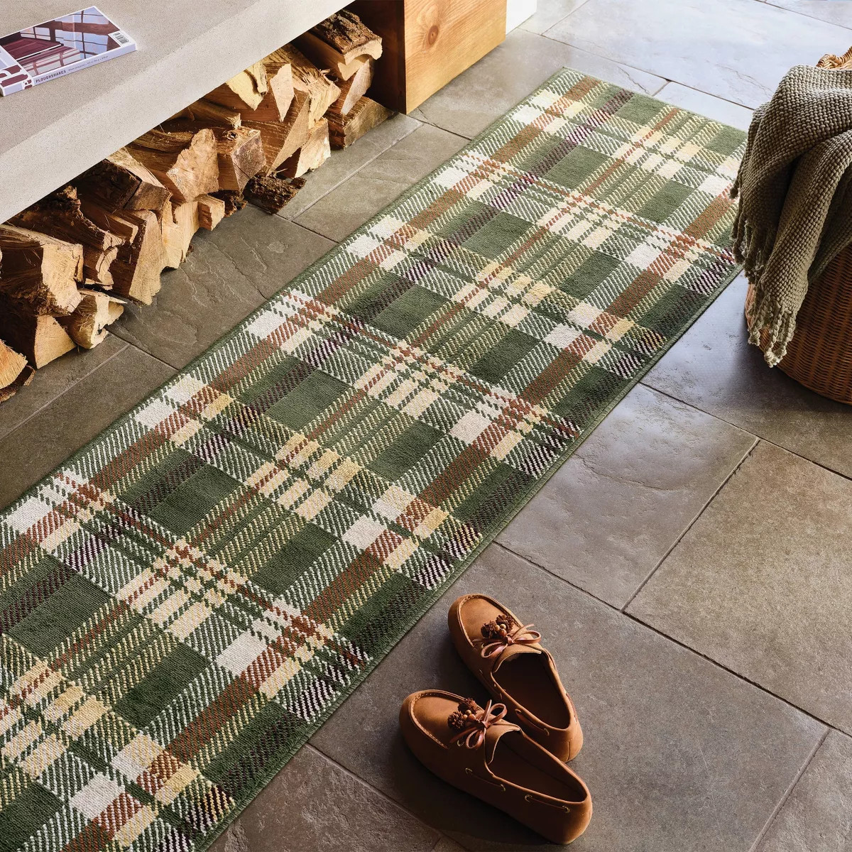 24"x84" Plaid Harvest Runner Rug Green - Threshold\u2122 | Target
