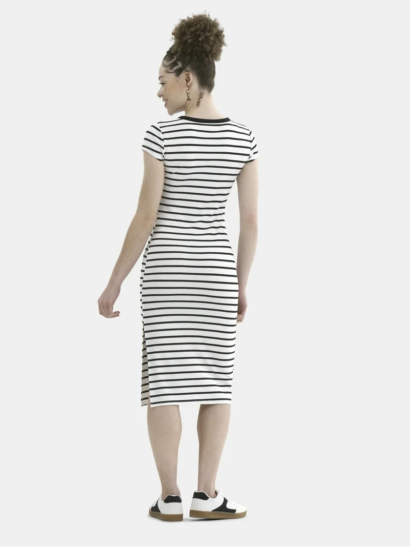 No Boundaries Ribbed Midi Dress with Cap Sleeves, Women's | Walmart (US)