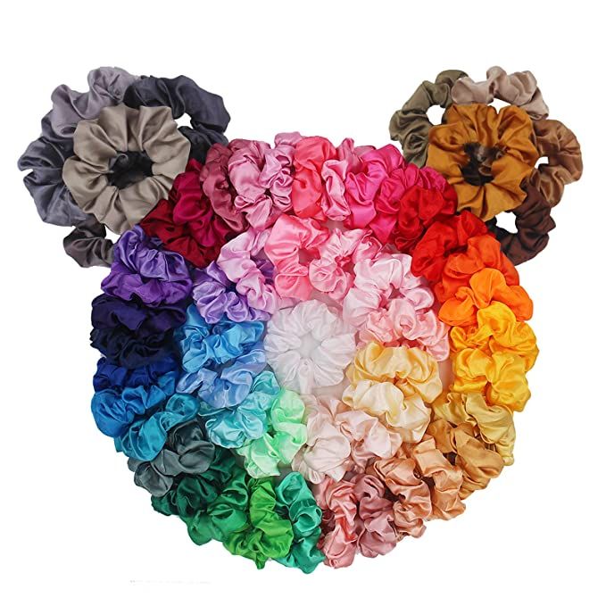 60 Pack Hair Scrunchies, BeeVines Satin Silk Scrunchies for Hair, Silky Curly Hair Accessories fo... | Amazon (US)