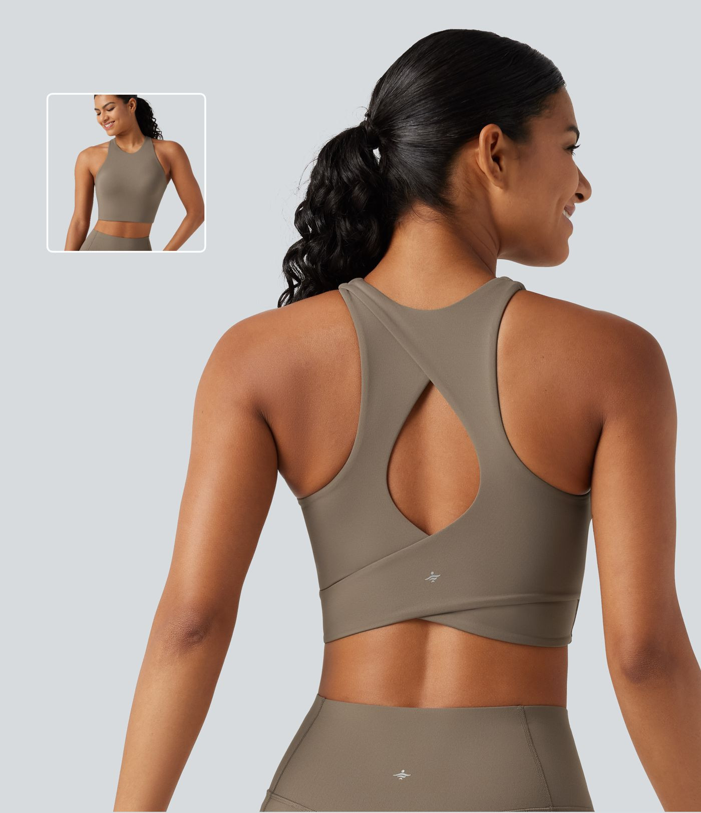 Low Support Round Neck Built-in Bra Cut Out Cool Touch Quick Dry Running Sports Bra-UPF50+ | HALARA