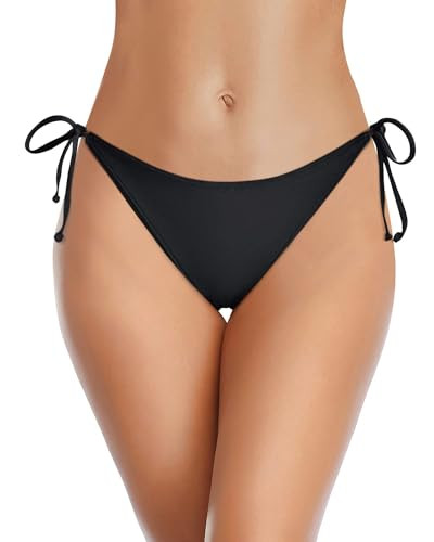 Holipick Black Bikini Bottoms for Women String Bathing Suit Bottom with Moderate Coverage Low Waist Swim Bottom XXS | Amazon (US)