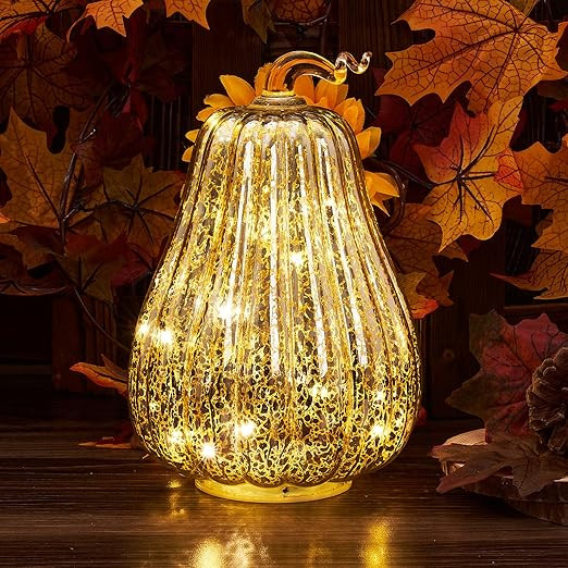 Mercury Glass Pumpkin Light Décor with Timer for Halloween Pumpkin Thanksgiving Autumn Décor Fa... | Amazon (US)