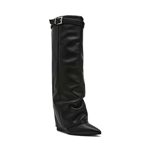 Steve Madden Women's Corenne Knee High Boot, Black Leather 1, 9.5 Wide | Amazon (US)