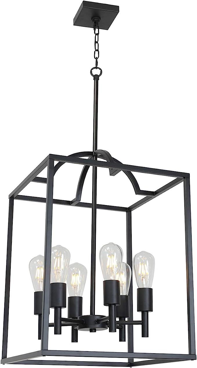 TODOLUZ Vintage Large 6-Lights Black Cage Light Fixture Farmhouse Chandelier Lantern Pendant Ligh... | Amazon (US)