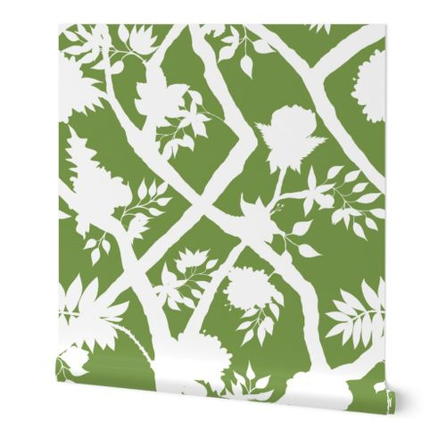 Silhouette Peony Branch Spring Green | Spoonflower
