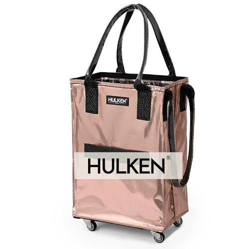 HULKEN (Small, Rose Gold) Reusable Grocery Bag On Wheels, Shopping Trolley, Rolling Tote, Zipper Closure, Lightweight, Carries Up to 66 lb, Folds Flat | Amazon (US)