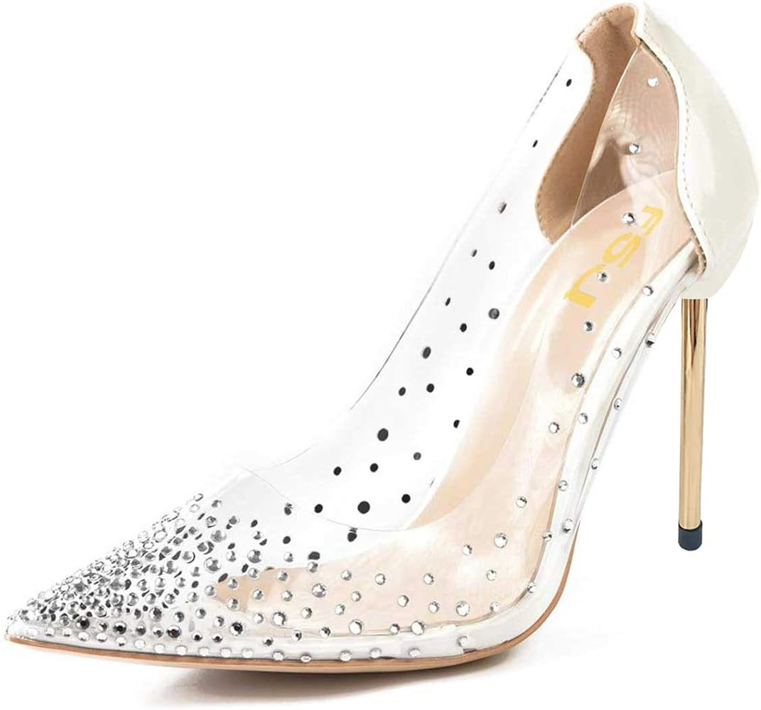 FSJ Women Studded Pointed Toe Transparent Pumps High Heels Shoes with Cute Bowknot US Size 4-15 M | Amazon (US)