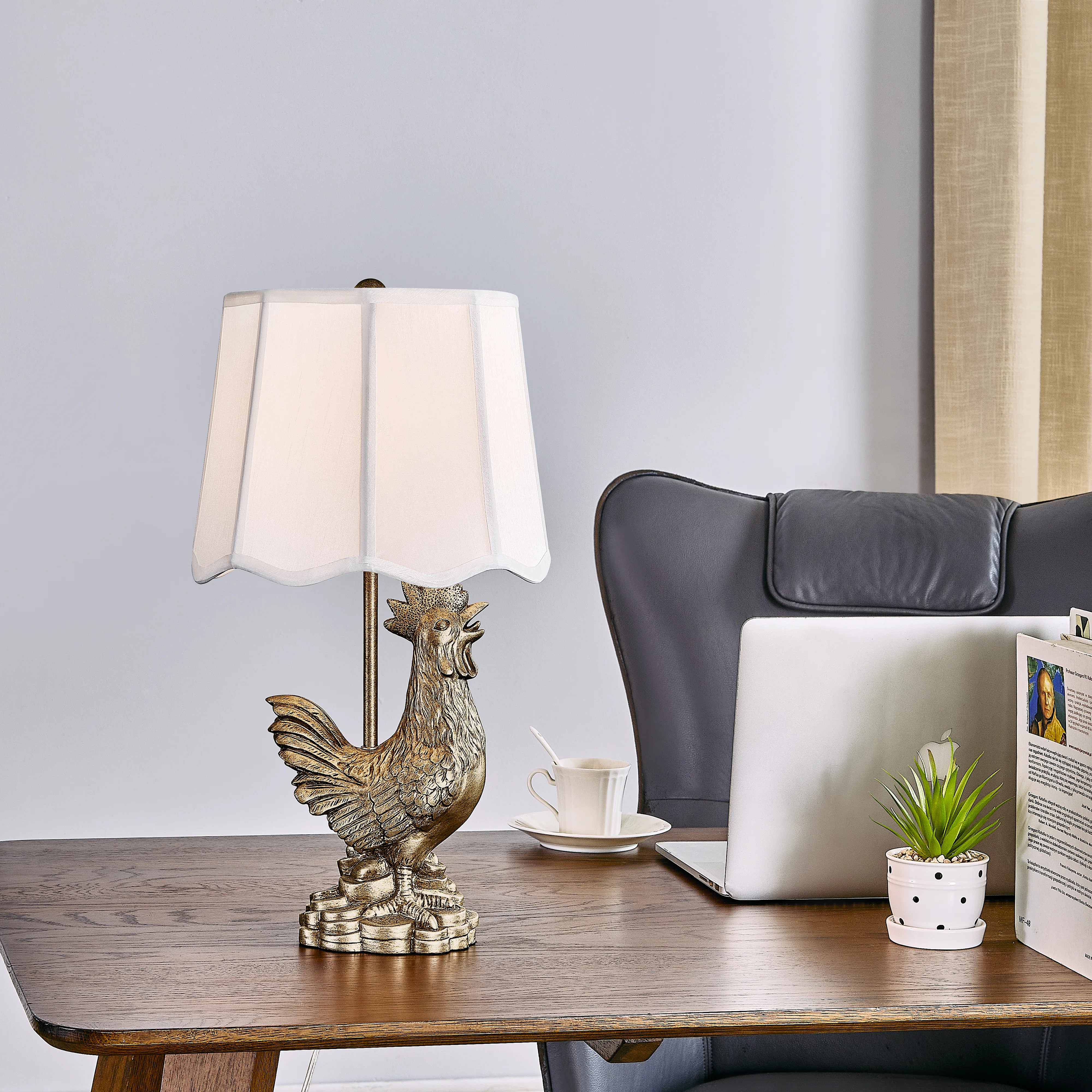 23" Gold Resin Rooster Table Lamp With Silk Shade | Wayfair North America