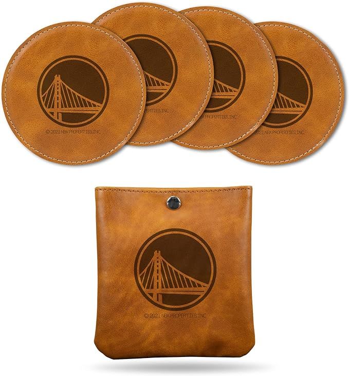 Amazon.com: Rico Industries NBA Golden State Warriors Brown Faux Leather Laser Engraved 4-Pack Co... | Amazon (US)