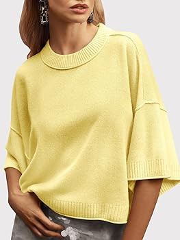 Womens Short Sleeve Sweater Summer Oversized Cropped Sweaters Casual Crewneck Lightweight Knit To... | Amazon (US)