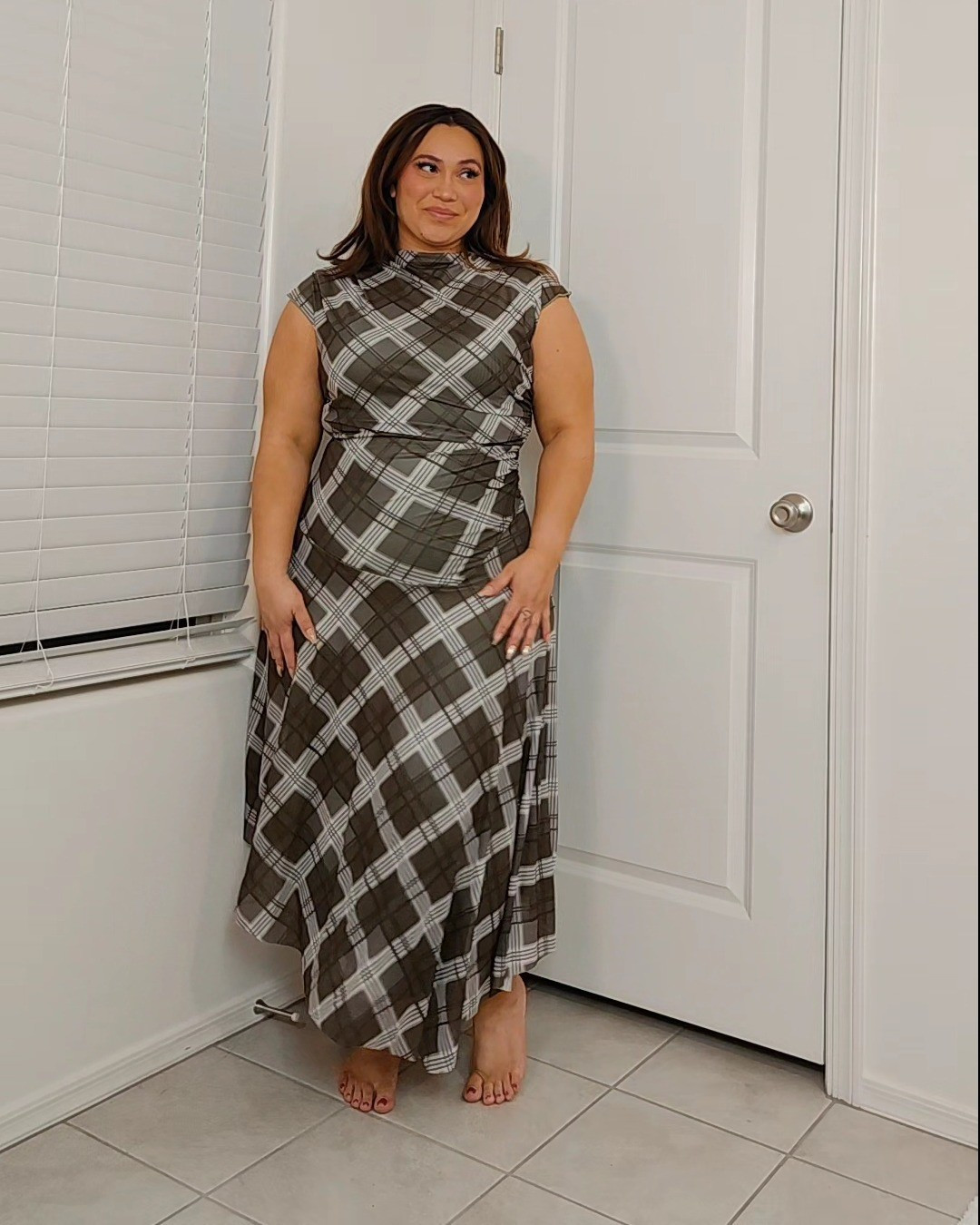 Amazon Milumia Women's Plaid Print Ruched Maxi Dress Cap Sleeve Asymmetrical Ruffle Long Dresses

#LTKMidsize #LTKPlusSize