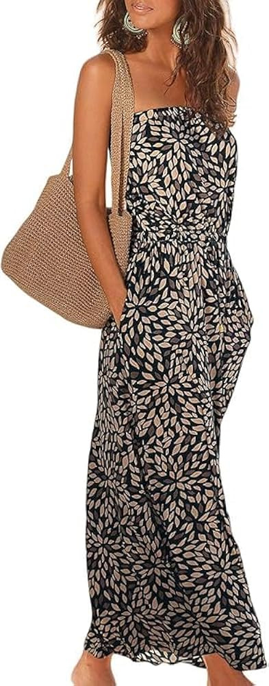 Addkaka Womens Off Shoulder Summer Dresses Casual Long Maxi Beach Evenings Dress with Pockets | Amazon (CA)