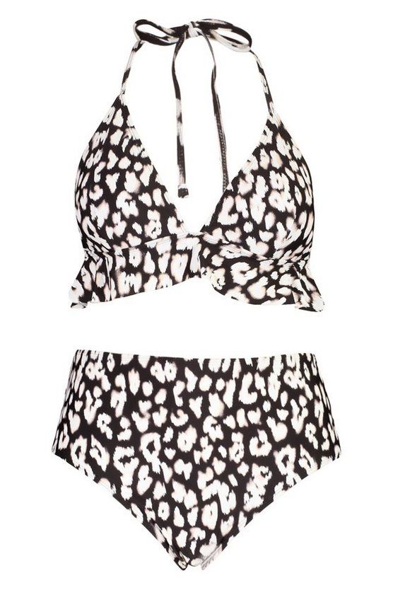 Plus Leopard Ruffle High Waist Bikini | Boohoo.com (US & CA)